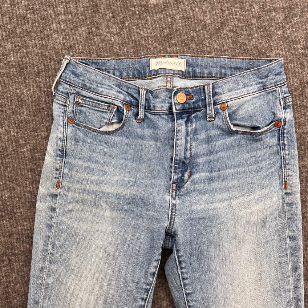 Madewell High Riser Skinny Jeans Light Wash Distressed Ripped Knee 27 Cropped - Picture 11 of 13